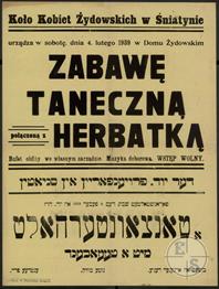 1939 announcement. The Circle of Jewish Women organizes a dance evening