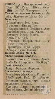 Кодра в справочнике "Весь Юго-Западный край", 1913