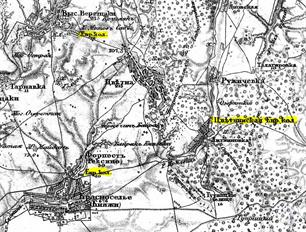 Вышеверещацкая, Форостенская и Цветнянская колонии на карте Шуберта 1863 года