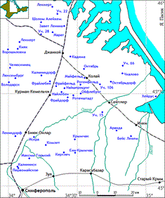 Карта еврейских населенных пунктов северо-восточного Крыма