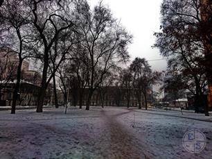 Сквер и перегородившее площадь здание лицея. Слева видно Менору Сквер и перегородившее площадь здание лицея. Слева видно Менору