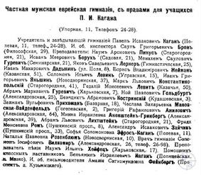 Частная мужская еврейская гимназия Кагана в адрес-календаре 1917 года Частная мужская еврейская гимназия Кагана в адрес-календаре 1917 года