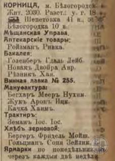 Корница в справочнике "Весь Юго-Западный край", 1913 Корница в справочнике "Весь Юго-Западный край", 1913