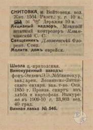 Снитовка в справочнике "Весь Юго-Западный край", 1913. Почему-то не указана ни одна лавка, но есть молитвенный дом