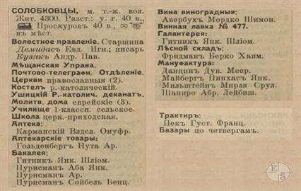 Солобковцы в справочнике "Весь Юго-Западный край", 1913 Солобковцы в справочнике "Весь Юго-Западный край", 1913