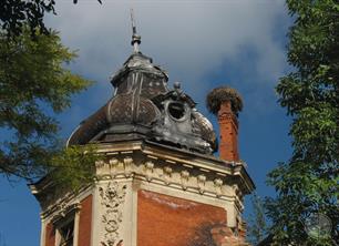 Dome, muzzle of lion and nest of stork
