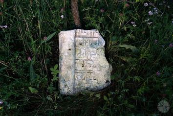 Fragment of tombstone on destroyed Jewish cemetery in Vybranivka, 2019