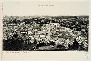 Panorama of Bibrka, 1905. The synagogue is visible to the right