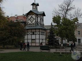 The hourly tower is a copy of the older, burnt