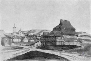 Синагога в Погребище на рисунке Наполеона Орды, 1872 Синагога в Погребище на рисунке Наполеона Орды, 1872