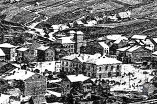 Панорама Турки, нач. ХХ в. Видна синагога с двумя башнями Панорама Турки, нач. ХХ в. Видна синагога с двумя башнями