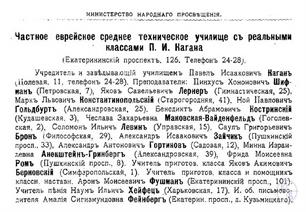 Частное еврейское училище Кагана в адрес-календаре 1917 года Частное еврейское училище Кагана в адрес-календаре 1917 года