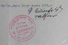 Stamp of rabbi of Pidhaytsi David Lilienfeld, 1934 Stamp of rabbi of Pidhaytsi David Lilienfeld, 1934