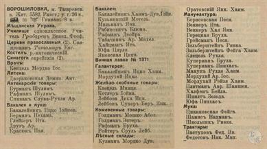 Ворошиловка в справочнике "Весь Юго-Западный край", 1913 Ворошиловка в справочнике "Весь Юго-Западный край", 1913