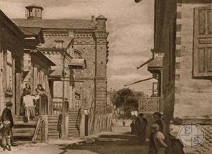 Kovel, 1916. A fragment of the Austrian postcard. Yudengasse Street, Synagogue is visible on the left Kovel, 1916. A fragment of the Austrian postcard. Yudengasse Street, Synagogue is visible on the left