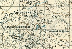 Antonovka on the 1930 two-verst map of Ukraine Antonovka on the 1930 two-verst map of Ukraine