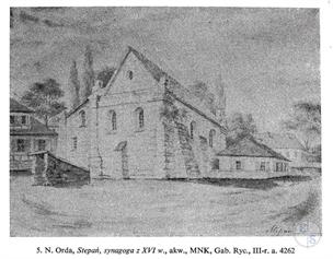 Synagogue in Stepan in the drawing of Napoleon Orda, the 19th century Synagogue in Stepan in the drawing of Napoleon Orda, the 19th century