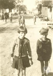 Trochimbrod street. In the foreground Betty Gold and Richard Lyubinski Trochimbrod street. In the foreground Betty Gold and Richard Lyubinski