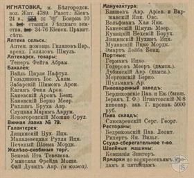 Игнатовка в справочнике "Весь Юго-Западный край", 1913 Игнатовка в справочнике "Весь Юго-Западный край", 1913