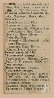 Кодра в справочнике "Весь Юго-Западный край", 1913 Кодра в справочнике "Весь Юго-Западный край", 1913