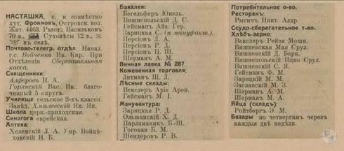 Насташка в справочнике "Весь Юго-Западный край", 1913 Насташка в справочнике "Весь Юго-Западный край", 1913
