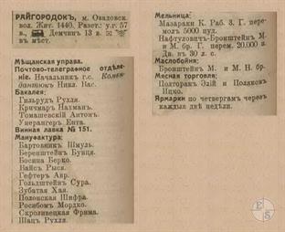Райгородок в справочнике "Весь Юго-Западный край", 1913 Райгородок в справочнике "Весь Юго-Западный край", 1913